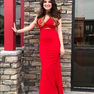 Red laced open back dress